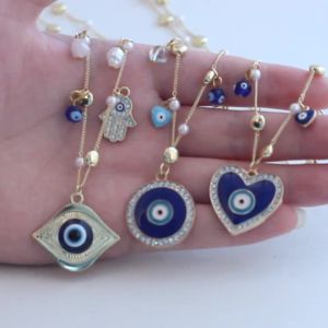 Eye Drop Oil ตุรกี Evil Eye สร้อยคอ Zircon Heart รอบสร้อยคอจี้สำหรับผู้หญิงผู้ชายเครื่องประดับ Collar Bijoux รูปคน