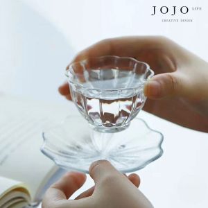 High Borosilicate Glass Tea Cup Transparent Floral Pattern Heat Resistant Modern Simple Style Handmade Tea Set by JOJOS LIFE PD