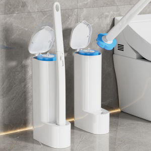 Wall-mounted 1 Set Disposable Toilet Brush with 6 Refills Cleaning Liquid Wall-Mounted Cleaning Tool for Bathroom Replacement