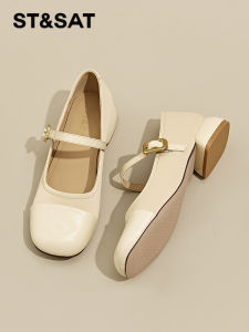 Saturday Mary Janes รองเท้าส้นแบนหัวมนแบบสวมสบายสำหรับผู้หญิงในช่วงฤดูใบไม้ผลิและฤดูร้อน พื้นรองเท้า PVC หนัง PU สไตล์ฝรั่งเศส