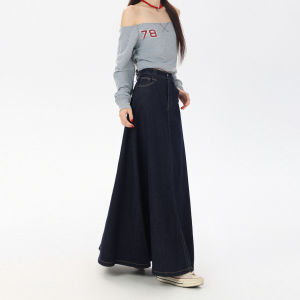 กระโปรงยีนส์ทรงเอเอวสูงสีน้ำเงินเข้ม กระโปรงทรงสั้นสำหรับผู้หญิง ฤดูใบไม้ผลิและฤดูใบไม้ร่วง 2025 กระโปรงทรงสั้นสไตล์เกาหลี