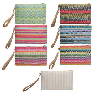 Ladies Clutch Coin Purse Colourful Hand-woven Straw Bag Handmade Vintage Casual Portable Simple Exquisite for Weekend Vacation