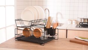 Dlight Dish Drying Rack with Removable Tray Japanese Style Drainer For Kitchen Countertop