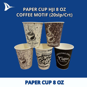 Paper Cup HJI 7 Oz Polos - 8 Oz Motif Coffee / Gelas Kertas Kopi (50 Pcs)