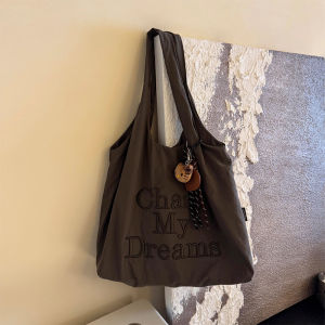 Large Capacity Embroidered Canvas Tote Bag Womens Handbag Shoulder Bag Commuter Bag Casual Simple Style Square Shape