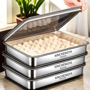 316 Stainless Steel with Cover Dumplings Tray Fresh-keeping Dish Rectangular Picnic Barbecue Multi-functional Storage Tray