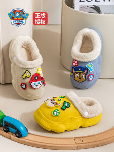 รองเท้าแตะผ้าฝ้ายกันลื่นสำหรับเด็ก ฤดูใบไม้ร่วง/ฤดูหนาว รองเท้าแตะแบบสวมสำหรับเด็กชายและเด็กหญิงในบ้าน พื้น EVA รองเท้าสำหรับเด็ก