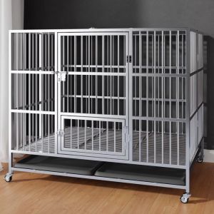 Dog Cage Thickening Square Tube Stainless Steel Dog Crate Pet Cage Skylight Door With Wheels