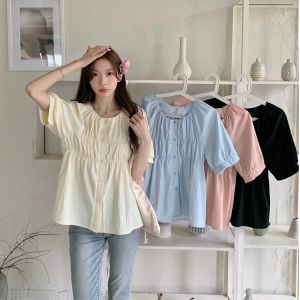 Plus Size Korean Style Age-Reducing Puff Sleeves Doll Shirt Womens Thin Chiffon Shirt Summer Chubby Girl Slim Fit Slimming Short Top