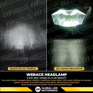 WERACE LED 6 Sisi Lampu Depan Headlamp 36Watt 2 Mode Jauh Dekat 3 Kabel H4 H6 Terang Berkualitas
