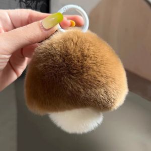Adorable Small Mushroom Keychain Plush Toy Real Otter Rabbit Fur Bag Pendant Doll Hanging Decoration Trendy Soft Toy