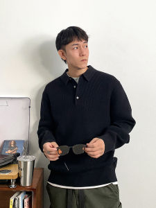 ALANGSTUDIO Mens Knitted Sweater Henry Collar Loose Casual Autumn Winter Fashion Urban Style Long Sleeve Basic Color Solid