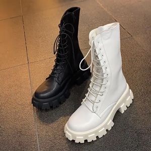 High quality plus-size muffin Martens Calf boots Side zipper thick heel motorcycle boots for women