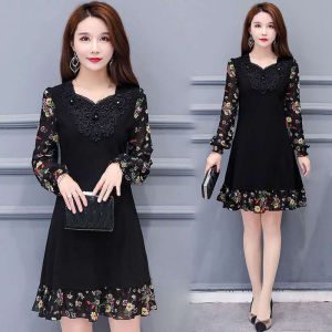 New 2026 plus Size Mid-Length Dress Slimming Maternity Wear Trendy Mommy Clothes Casual High Waist A-Line Dress Long Sleeve