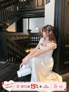Miu French Style White Polka Dot Summer Dress