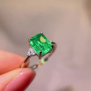 High Jewelry Natural Emerald Ring Female 925 Sterling Silver Niche Design Instagram Trendy Personality Gem Index Finger Ring