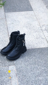 Falimottype)Size 35-40 Womens Fashion Martin Boots British Style Mid Barrel School Student Shoes Thick Sole Motorcycle Short Boots