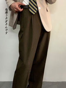 กางเกงขายาวทรงตรงสีน้ำตาลสำหรับผู้ชาย สไตล์วิทยาลัย ลำลอง ทรงเรียบง่าย แฟชั่น กางเกงขายาวสำหรับเยาวชน