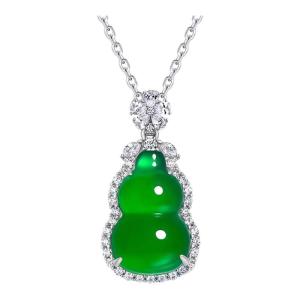 AILEQ | Natural Jade and S925 Sterling Silver Pendant Full Green Gourd Shape