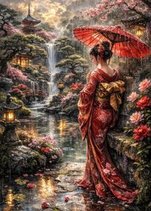 KAYOU | Rainy Kimono Woman Digital Oil Painting Paint By Numbers Kit Canvas Hand Drawing Picture Home Wall Decor Art Gift for Friend