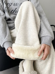 Sports Pants Female Fall and Winter Fleece-Lined Pants Womens Thick Lambskin Pants Northeast Cotton Pants Wide Leg Gray Casual Sweatpants