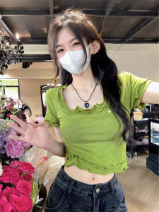 Design Sensation White Square Collar Short Sleeve T-Shirt Women Summer Thin Elegant Beautiful Sweet And Spicy Short Top