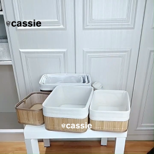 3pcs-SET Bamboo Eco-friendly Basket Storage Organizer 9L Capacity Anti-Mold Glossy Finish Pantry Bins Box