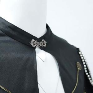 Medieval European Royal Cloak with Shoulder Pads for Men and Women Vintage Beaded Curtain Gear Chain Hooded Cape Performance Costume