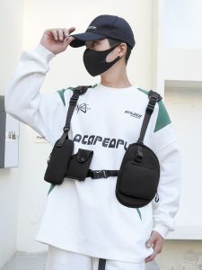 Cool Mens Fishing Vest Bag Multi-Pocket Delivery Cycling Tactical Workwear Street Style Soft Shoulder Strap Zipper Closure