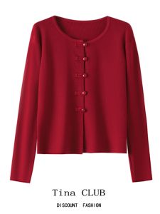 New Chinese Style Lazy Early Autumn Knitted Sweater Women plus Size Red Top Tina CLUB plus Size Fashion Comfortable Fit