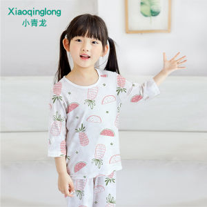 Pure Cotton Summer Sleepwear Set for Kids Air Conditioning Suit Short Sleeve Midi Pants Home Clothes Breathable Moisture Wicking