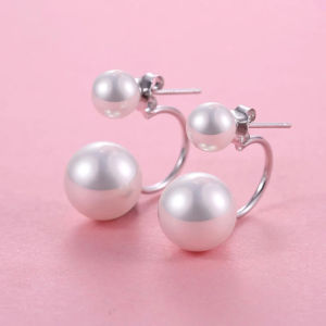 Huitan Minimalist Imitation Pearl Earrings Women Silver Color Fashion Versatile Female Earrings Daily Wear Elegant Jewelry