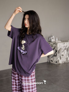 Bộ Đồ Ngủ Cotton Snoopy Mùa Hè Cho Nữ Quần Dài Tay Ngắn Quần Dài Mặc Ở Nhà Cỡ Lớn Có Thể Mặc Ngoài Trời Thoải Mái Thoáng Khí