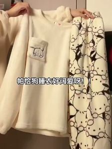 THE ONE ชุดนอนเฮลโลคิตตี้สไตล์ญี่ปุ่น ชุดนอนผ้าสักหลาดเนื้อกำมะหยี่หนาชุดนอนแบบอุ่นกันหนาว