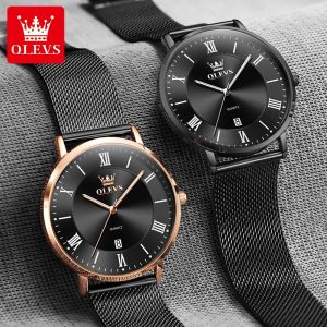 OLEVS Casual Fashion Business Watches for Men High Quality Original Stainless Steel Mesh Belt Waterproof Quartz Wrist Watch Men