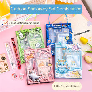 YILQQPER 6 In 1 Stationery Set Creative Childrens Stationery Set School Gift Includes 2 Pencils 1 Ruler 1 Eraser 1 Pencil Sharpener 1 Notebook Gift Box School Supplies