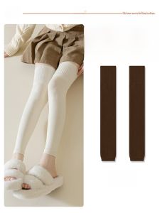 JINGCHI | ถุงเท้ายาวถึงเข่าแบบหนาสำหรับผู้หญิงในฤดูหนาว ถุงเท้าผ้าฝ้ายบุขนแกะแบบปกติ สีดำ ปกป้องข้อศอก ถุงเท้ายาวถึงข้อเท้า