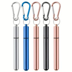 5 Pack Stainless Steel Straws Reusable Straws Metal Straws Reusable with Aluminum Case Cleaning Brush and Keychains