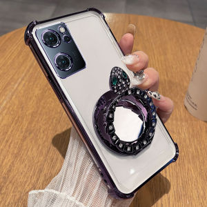 Oppo Reno7 pro Soft Silicone Case with Lens Film Full Cover Anti-Fall Transparent Shockproof New Model 5G Female Version with Mirror Stand