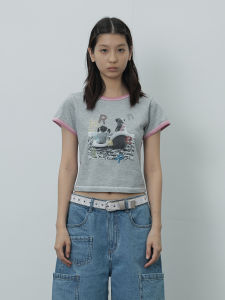 เสื้อยืดคอกลมแขนสั้นผ้าฝ้ายลายตัวอักษรปักสีสันสดใสสำหรับเด็ก Rien Rien ทรงเข้ารูป ทรงเข้ารูป ฤดูร้อน 2024