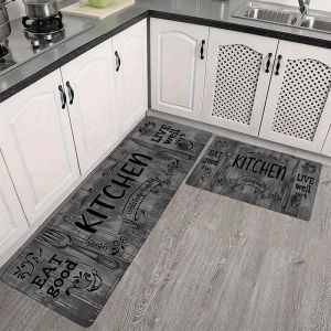 VIKAMA Kitchen Mat Vintage Wood-Grain “Enjoy Life” Slogan Non-Slip Mat for Tableware Kitchen Laundry Room and Home Decor