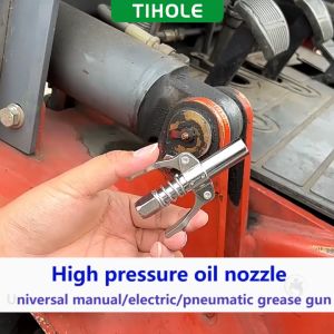 TIHOLE Stainless Steel High Pressure Grease Gun Lock Clamp Double Handle Spring Grease Nipple Long Extension Tube Heavy-Duty Quick Self-Locking Coupler Non-Leaking Car Grease Nozzle Fitting Oil Pump Injector Tip Repair set