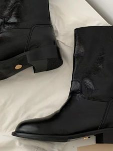 Womens Handmade Howus Boots South Korea Genuine Leather Middle Boots Fleece-lined Western Knight Boots Single Boots