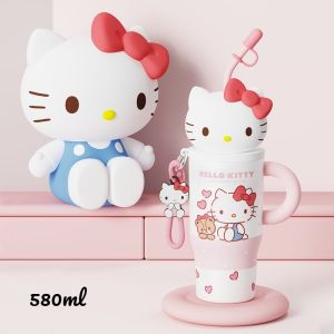 X&W 580ML Sanrio Series Thermos 316 Stainless Steel Doll Head Design Straw Insulated Cup Hello Kitty Kuromi Water Bottle Cutecup