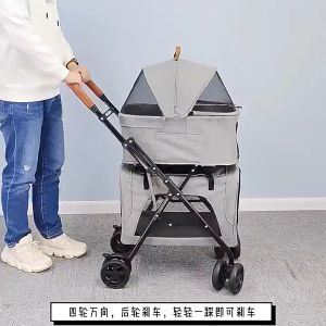 🐱🐶【READY-STOCK】Bello High Quality Double Decker Pets Trolley Portable Detachable Foldable Pushing Stroller 宠物推车 可拆除车包 一键收纳宠物推车