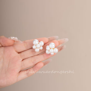 Retro French Pearl Popcorn Ear Cuffs No Piercing Required High-End Unique Design Mosquito Coil Tray Clip-On Earrings Fashionable