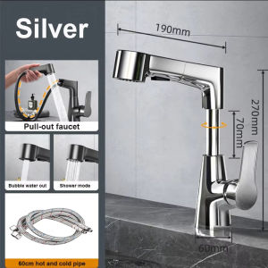 Rotary Pull-out Type Bathroom Faucet Hot and Cold Water Outlet Sink Faucet Three Mode Water Outlet Bathroom Sink Faucet Tap Tap