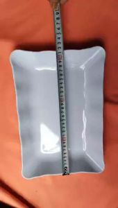 Dĩa chữ nhật nhựa melamine trắng lòng sâu trưng bài thức ăn nhà hàng khách sạn