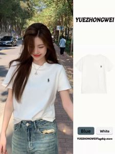 YUEZHONGWEI | White Round Neck T-shirt Female