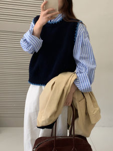 Loose Sleeveless Knitted Vest Womens Korean Style Patchwork Color Matching 2025 New Autumn Seasonal Fashion Casual Top